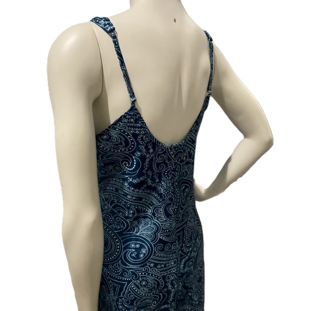 Morgan Taylor Blue Paisley Floral Nightgown Slip Dress M Side Slit Adjustable - Picture 12 of 16